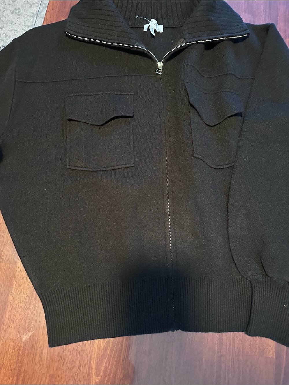 Womens Black Zip-Front Pocket Sweater